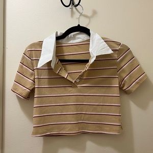 Cropped Striped Collared Shirt